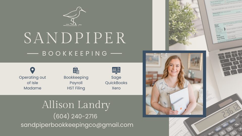 Scroll advertisement for Sandpiper Bookkeeping